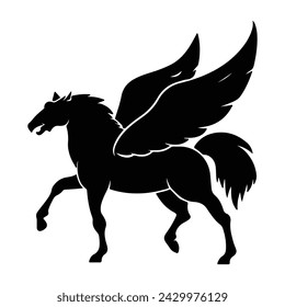 Pegasus black silhouette design isolated view with outline thick