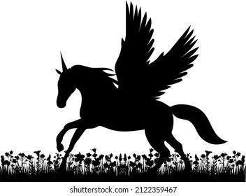 pegasus black silhouette, isolated vector