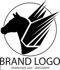 Pegasus brand logo design for product, tshirt design and for printing, vector EPS, black color