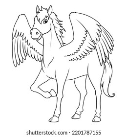 Pegasus Cartoon Illustration - BW