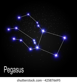 Pegasus Constellation with Beautiful Bright Stars on the Background of Cosmic Sky Vector Illustration EPS10