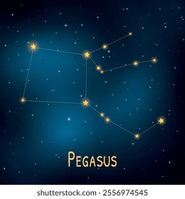 Pegasus constellation: celestial star map in night sky.