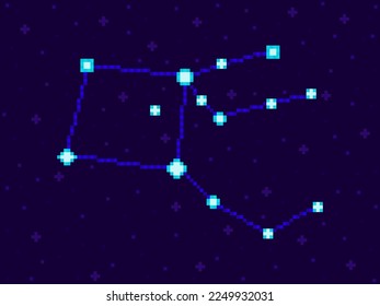 Pegasus constellation in pixel art style. 8-bit stars in the night sky in retro video game style. Cluster of stars and galaxies. Design for applications, banners and posters. Vector illustration