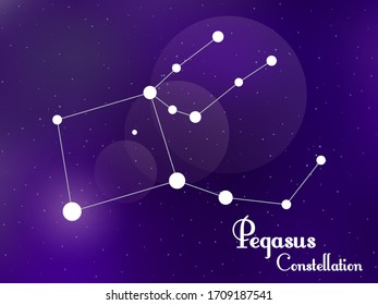 Pegasus constellation. Starry night sky. Cluster of stars, galaxy. Deep space. Vector illustration
