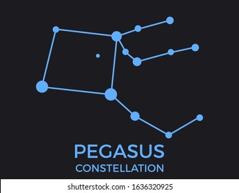 Pegasus constellation. Stars in the night sky. Cluster of stars and galaxies. Constellation of blue on a black background. Vector illustration