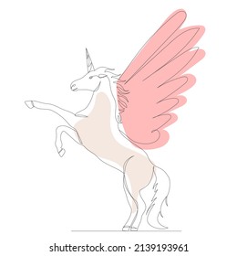 Pegasus Drawing By One Continuous Line, Isolated Vector