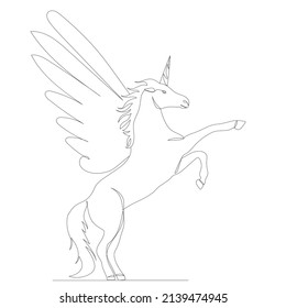 Pegasus Drawing By One Continuous Line, Isolated Vector