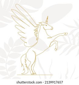 Pegasus Drawing By One Continuous Line, Isolated Vector