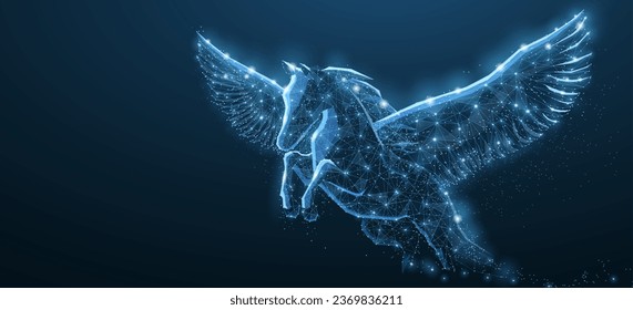Pegasus. Fantasy and mythology, astro symbolism, digital business, fantasy space fashion, constellation pegasus, beauty of the cosmos, magic animal, freedom concept.