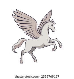 Pegasus Flat Vector Illustration, Winged Horse, Sleek Design, Minimalistic Style, White Body, Modern Aesthetic