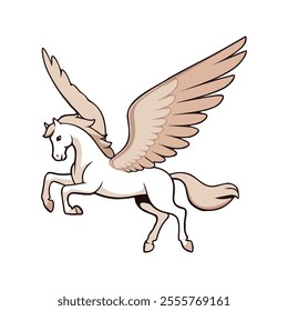 Pegasus Flat Vector Illustration, Winged Horse, Sleek Design, Minimalistic Style, White Body, Modern Aesthetic