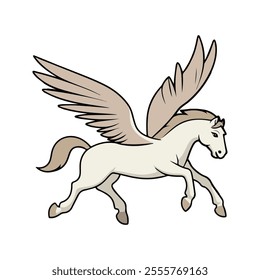 Pegasus Flat Vector Illustration, Winged Horse, Sleek Design, Minimalistic Style, White Body, Modern Aesthetic