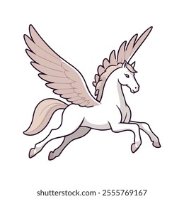 Pegasus Flat Vector Illustration, Winged Horse, Sleek Design, Minimalistic Style, White Body, Modern Aesthetic