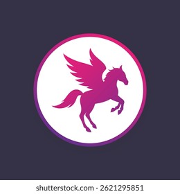 Pegasus in flight icon. Pegasus vector sign, pictogram isolated on white. Symbol, logo illustration