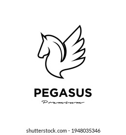 Pegasus Fly Horse, Black Horse, Design Inspiration Vector head Pegasus line logo