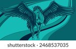 Pegasus Flying Horse. Majestic Pegasus Cartoon Vector Logo Mascot