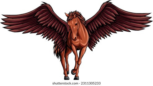 Pegasus Flying Horse. Majestic Pegasus Cartoon Vector Logo Mascot