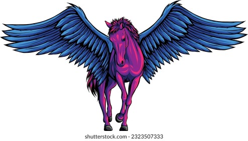 Pegasus Flying Horse. Majestic Pegasus Cartoon Vector Logo Mascot