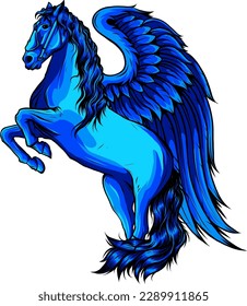 Pegasus Flying Horse Rearing Cartoon Vector Logo Mascot Design Illustration