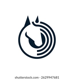 Pegasus head with long hair in a circle of stripes logo vector