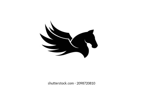 pegasus horse in black color logo vector design icon illystration 