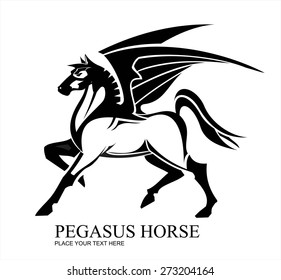 Pegasus Horse in black and white.Pegasus horse isolated on white background for heraldry logo design.