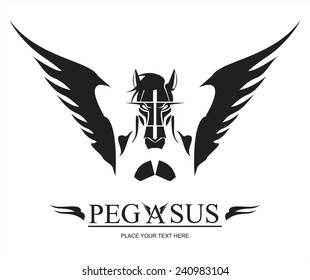 Pegasus Horse Head spreading its wing. suitable for team identity, sport club logo or mascot, insignia, emblem, illustration for apparel, mascot, equestrian club, motorcycle community, etc. 