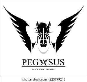 Pegasus Horse Head. suitable for team identity, sport club logo or mascot, insignia, embellishment, emblem, illustration for apparel, mascot, equestrian club, motorcycle community, etc.