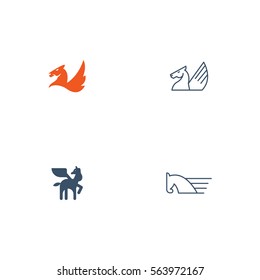 Pegasus Horse Icon Logo Vector Element Set