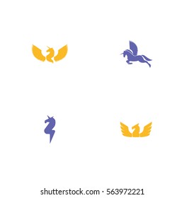 Pegasus Horse Icon Logo Vector Element Set