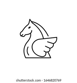 pegasus, horse illustration line icon on white background