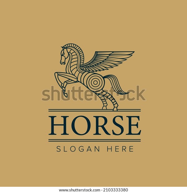 Pegasus horse logo design gold color luxury\
pegasus mascot\
template