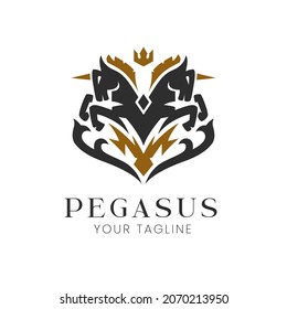 Pegasus horse logo design vector. Heraldic horse logo design
