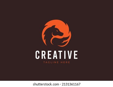 Pegasus Horse Logo Design. Vintage Modern Negative space Logo Design Template