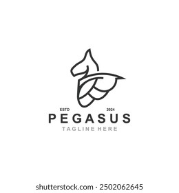 Pegasus horse Logo minimalist, Line art, Modern simple mascot, Mystic premium emblem