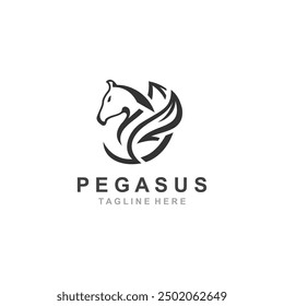 Pegasus horse Logo minimalist, Line art, Modern simple mascot, Mystic premium emblem