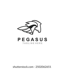 Pegasus horse Logo minimalist, Line art, Modern simple mascot, Mystic premium emblem