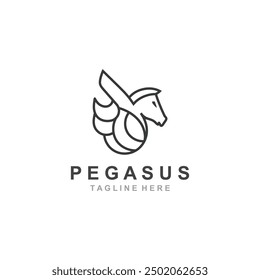 Pegasus horse Logo minimalist, Line art, Modern simple mascot, Mystic premium emblem