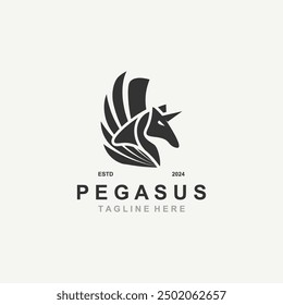 Pegasus horse Logo minimalist, Line art, Modern simple mascot, Mystic premium emblem