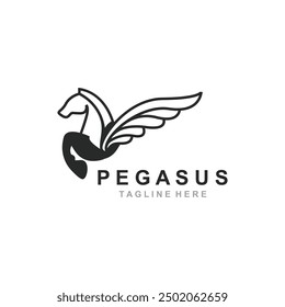 Pegasus horse Logo minimalist, Line art, Modern simple mascot, Mystic premium emblem