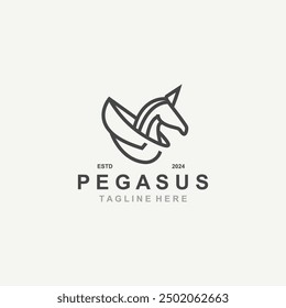 Pegasus horse Logo minimalist, Line art, Modern simple mascot, Mystic premium emblem