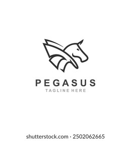 Pegasus horse Logo minimalist, Line art, Modern simple mascot, Mystic premium emblem