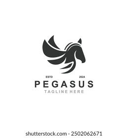 Pegasus horse Logo minimalist, Line art, Modern simple mascot, Mystic premium emblem