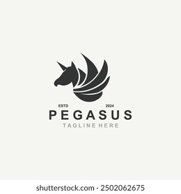 Pegasus horse Logo minimalist, Line art, Modern simple mascot, Mystic premium emblem