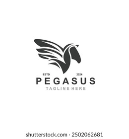 Caballo de Pegasus Logotipo minimalista, arte lineal, mascota simple moderna, emblema premium místico