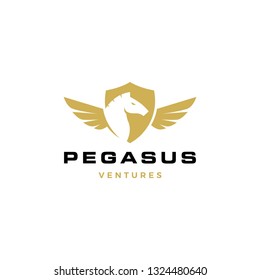 pegasus horse shield logo vector icon illustration