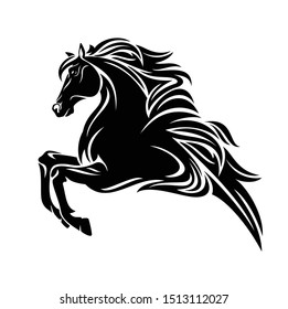 pegasus horse side view - greek mythology winged stallion black and white vector outline