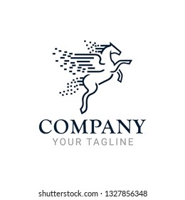 Pegasus Horse Tech Logo Design Vector Template