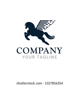 Pegasus Horse Tech Logo Design Vector Template