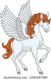 Un caballo Pegaso con alas de dibujos animados de animales mitológicos de la ilustración del mito griego